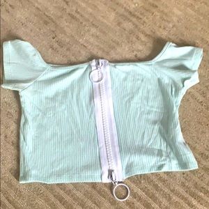 Mint Crop Zipper Top